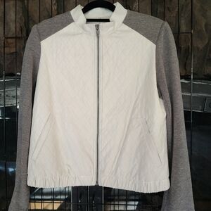 Mural White and Gray Bomber Jacket